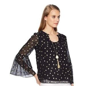 Lilly Pulitzer Amory Pinata Starry Clip Metallic Chiffon Top Black Size‎ Medium
